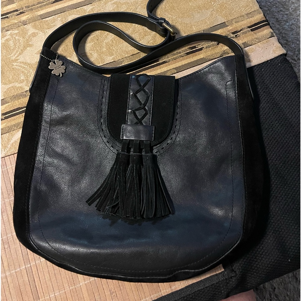 Lucky Brand Black Leather Tassel Hobo Shoulder Bag